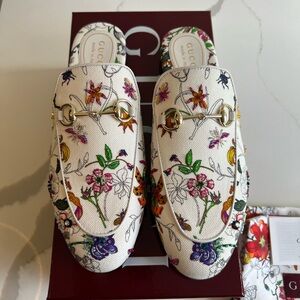 Gucci Princetown canvas slippers with pearls and embroidery, NWT box included